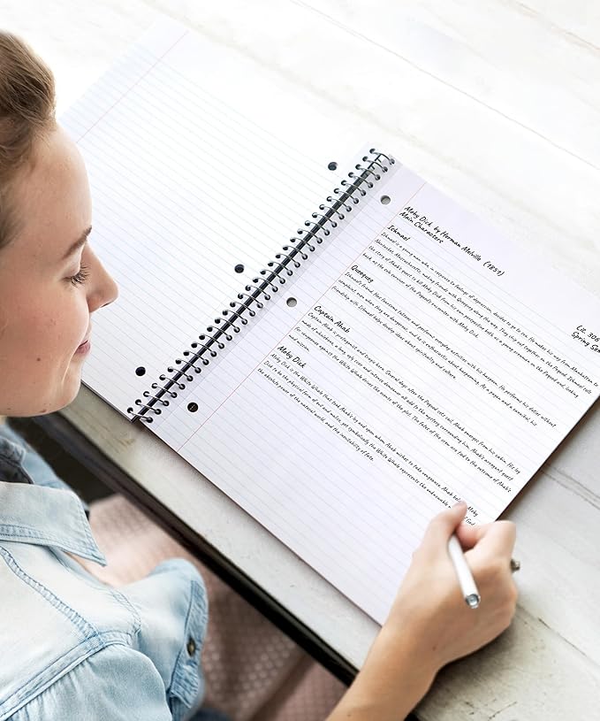 Dunwell College Ruled Spiral Notebook (Black), 1 Subject Notebook 8.5 x 11 for School, Plastic Cover, Pocket Divider, 100 Sheets (200 Pages), 3-Hole Punched Perforated 8 1/2 x 11 Paper