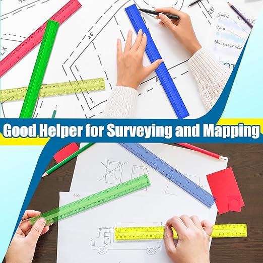 Ruler, 64 Packs 12 Inch Clear Plastic Assorted Color Metric Bulk Rulers with Inches Centimeters Millimeter. Measuring Drawing Tool for Kids, Ideal Back to School Classroom Office Home Supplies