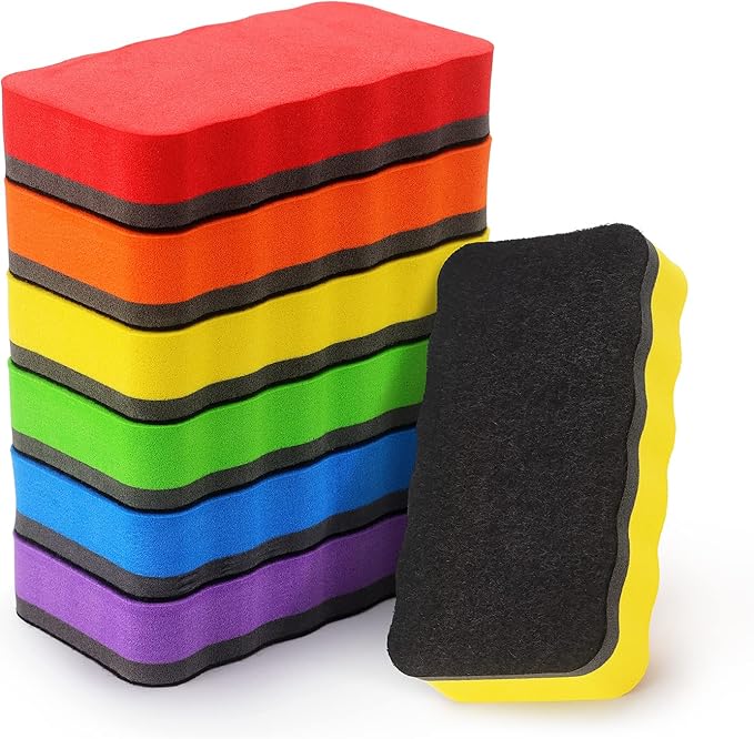 Tamaki 6 Pack Magnetic Whiteboard Eraser, Dry Eraser Board Erasers, Dry Erasers for White Board, Whiteboard Erasers for Kids Classroom, 6 Colors, Wavy, 4.2 x 2.2 x 0.8 Inch