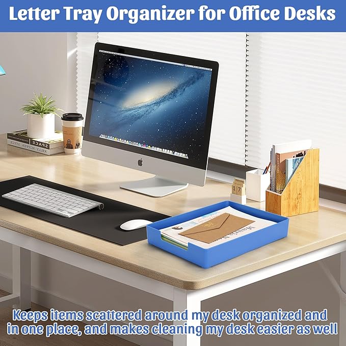Letter-Size Tray Desk Letter Tray Paper Tray, Sturdy Heavy-Duty Plastic Printer Paper Tray, Single-Tier Stackable File Storage Organizer for Office Home (1, Blue)