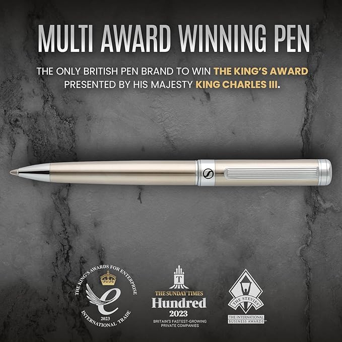 Scriveiner Stainless Steel Ballpoint Pen - Stunning Luxury Pen with Stainless Steel Finish, Schmidt Black Refill, Best Ball Pen Gift Set for Men & Women, Professional, Executive, Office, Nice Pens