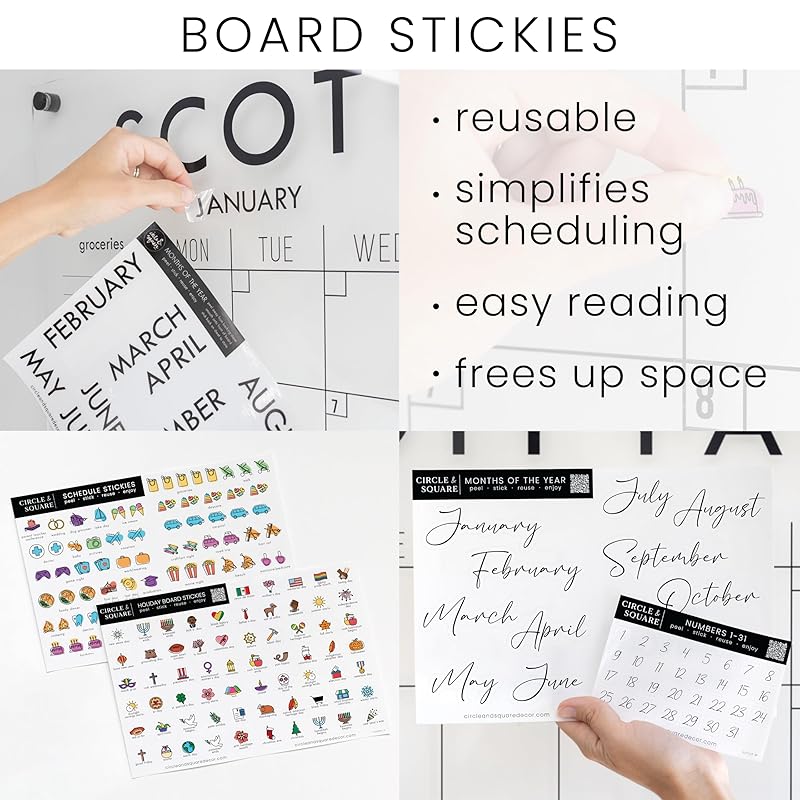 Personalized Clear Acrylic Calendar for Wall, Calendar Whiteboard for Wall, Dry Erase Wall Calendar, Wall Calendar Organizer System for Home (Cursive, Navy, 23"W x18.5"H)