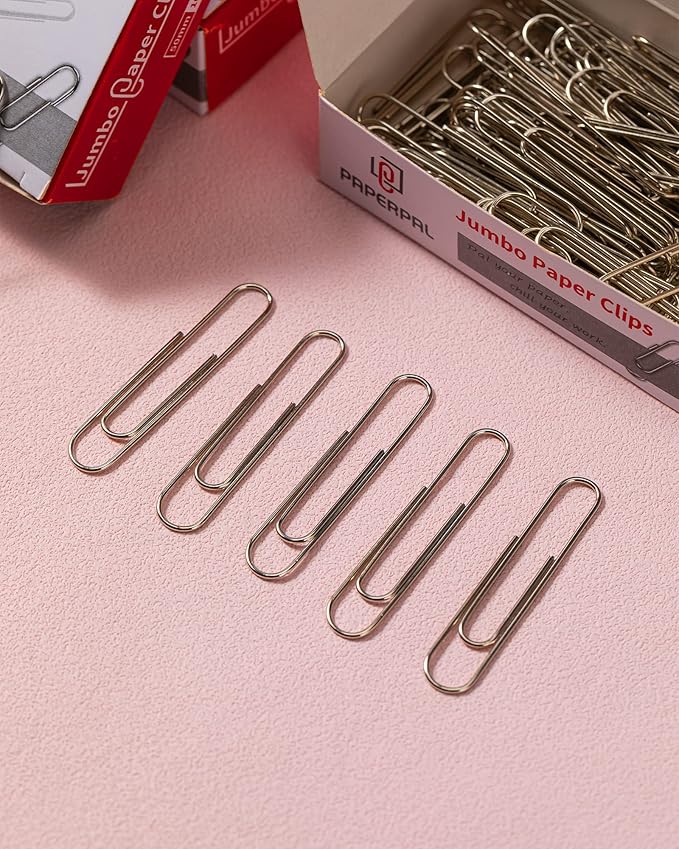 PAPERPAL Jumbo Paper Clips Smooth, 1000 Large Paperclips (10 Boxes of 100 Each), Bulk Paperclips for Office School & Personal Use, Daily DIY, 2" Silver Paper Clips Jumbo Size