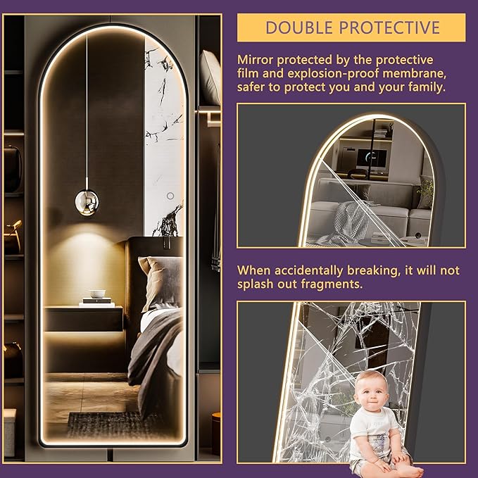 Hasipu 63" x 22" Led Mirror - Full Length, Arch Design, Wall Mounted with Dimming & 3 Color Modes