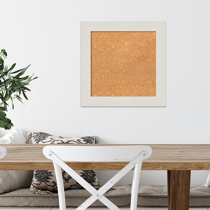 Amanti Art Natural Cork Board for Wall, 17x17 Vision Board with White Frame, Small Corkboard Office Decor for Home Organization, Country Rustic Corkboard Pinboard to Display Items for Home