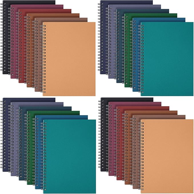 Fuutreo 24 Pcs Spiral Notebook for Work A5 8.3 x 5.7 Inch College Ruled Spiral Journal Notebook Kraft Cover, 12 Color, 60 Sheets, 120 Pages for Office School Supplies(Business Color)
