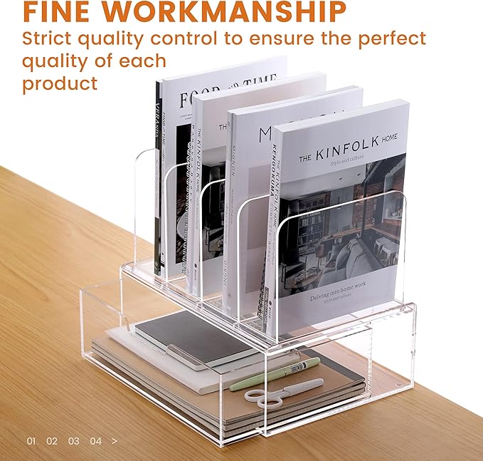 Desk Organizers and Accessories, Acrylic Desk Organizer with Drawer, Office Supplies Organization Storage, Clear Acrylic File Organizer for Desk - 1 Pack