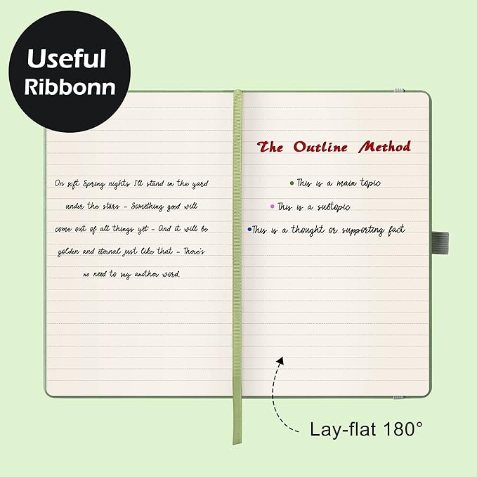 Ruled Notebook/Journal - Classic Lined Journal/Notebook, 5.3'' x 8.26'', Hardcover with Thick Paper, Banded + Pen Holder +Inner Pocket - Light Green