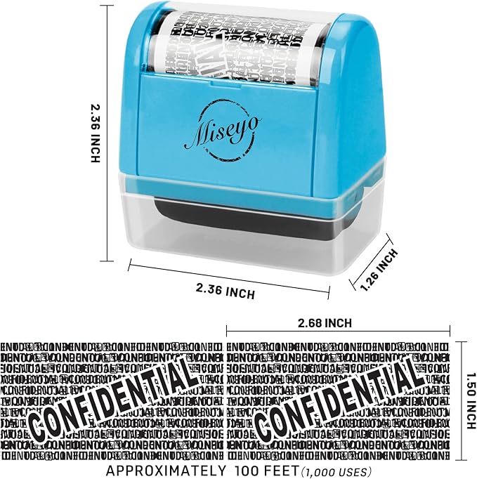 Miseyo Identity Theft Protection Roller Stamp Set - Blue (6 Refill Ink Incleded)