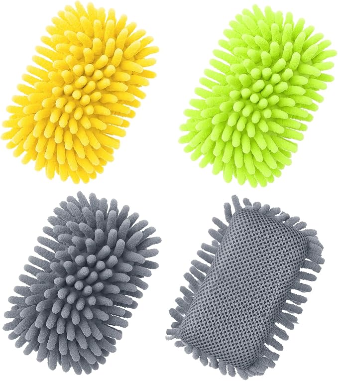 Zonon 4 Pieces Dry Erase Eraser Microfiber Shag Washable Whiteboard Eraser for Markers, Chalk, Classroom, Home and Office (Green,Yellow,Gray)