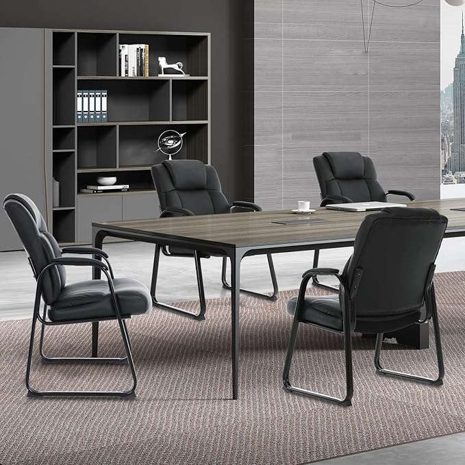 CLATINA Big & Tall 500 lb. Guest Chair, Leather Reception Chairs with Sled Base and Padded Arm Rest for Waiting Room Office Home and Meeting Conference-Black (8 Pack)
