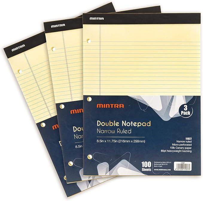 Mintra Office Legal Pads (Double Pad 3pk (Canary), 8.5in x 11in (Narrow Ruled))