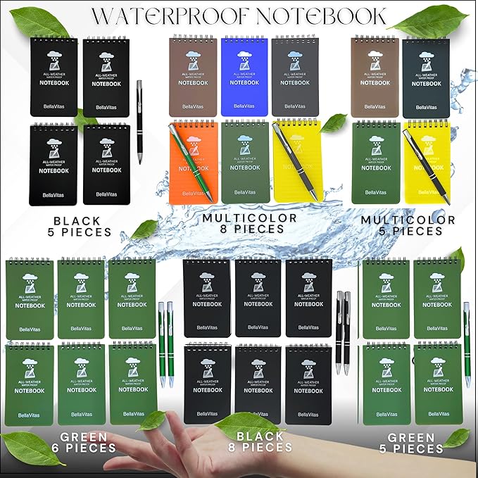 Waterproof 3x5 Notebook Pocket Notebook Small Spiral Notebooks Pocket Notepad Small Notepad 3x5 Pocket Notepad Police Notepad Tactical Notebook and All-Weather pen 6 Pack Multi