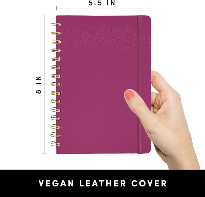 PAPERAGE Lined Spiral Journal Notebook, (Raspberry), 160 Pages, Medium 5.5 inches x 8 inches - 100 GSM Thick Paper, Hardcover, Double-Wire Spiral Journal & Notebook