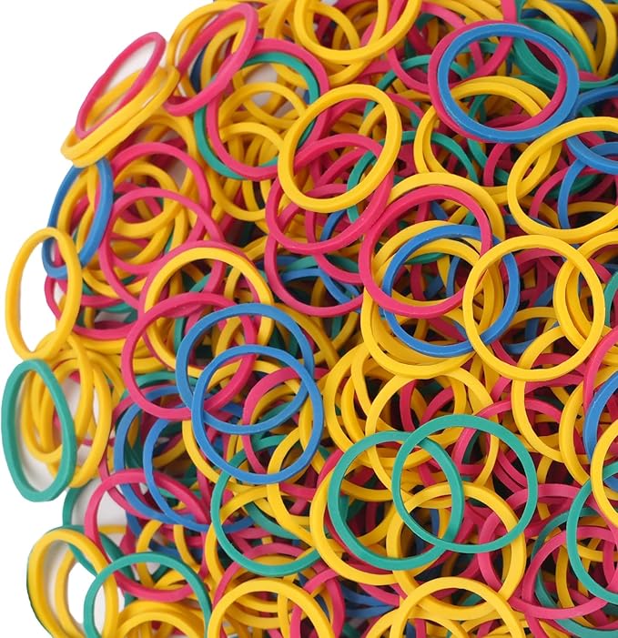 Rubber Bands Small Mini Elastic Band Yellow Blue Green Red 1300pcs Rubber Band 1.2inch Office Supplies Home Inside Diameter 0.63in (Multicolour)