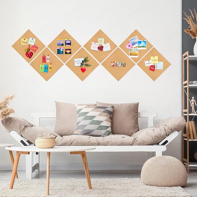 Cork Board Tiles - 4 Packs Adhesive Corkboards for Wall, Small Cork Board Squares Decorative for Office, School & Home