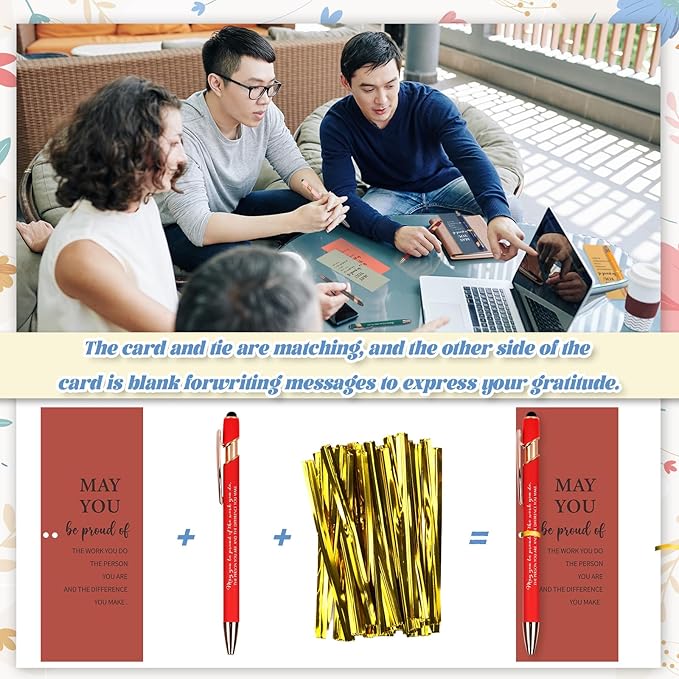 40 Set Employee Appreciation Ballpoint Pens with Inspirational Stylus Tips Cards Team Thank You for Coworkers Team Nurse Teacher Staff Favors