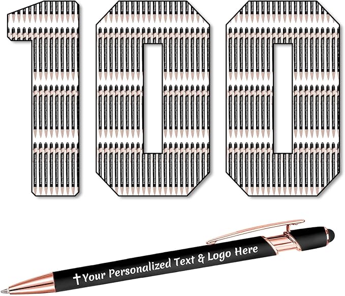 STREADVE 100 Personalized Custom Pens Engraved Writing Pen with Name Logo, Customized Promotional Items Stylus Pen Gifts for Men Women Realtor Nurse Wedding Business, Black