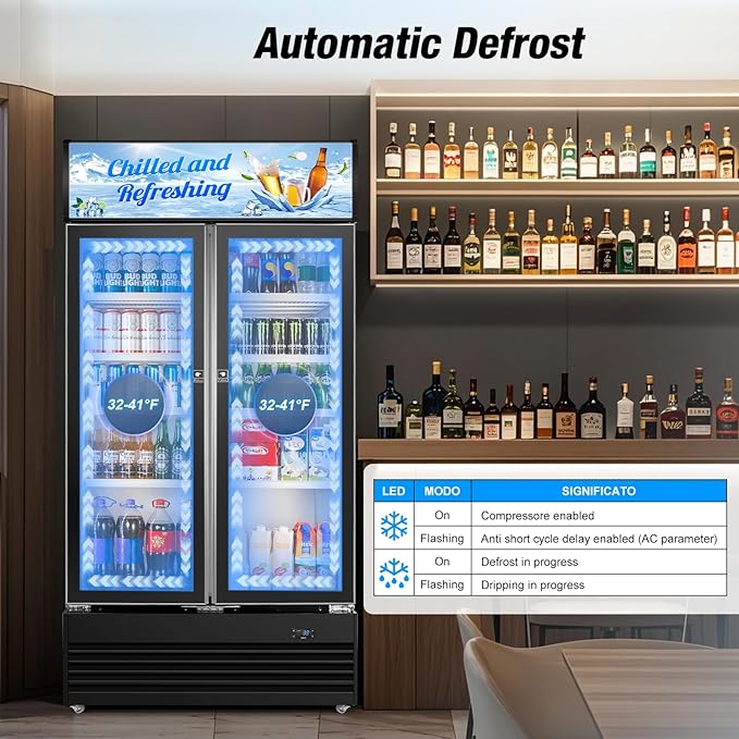 Commercial Beverage Refrigerator, 40 Inch 35 Cu.Ft. Commercial Drink Fridge, Display Refrigerator with Double Glass Door, Commercial Display Fridge with 8 Adjustable Shelves, for Shop,Restaurant,Bar