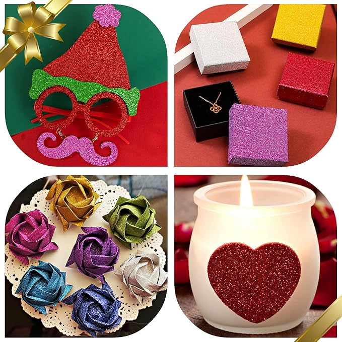 24 Sheets Rose Red Glitter Cardstock Paper, A4 Premium Sparkly Paper for Scrapbook, DIY Projects, Party Decoration, Gift Box Wrapping 250GSM/92lb