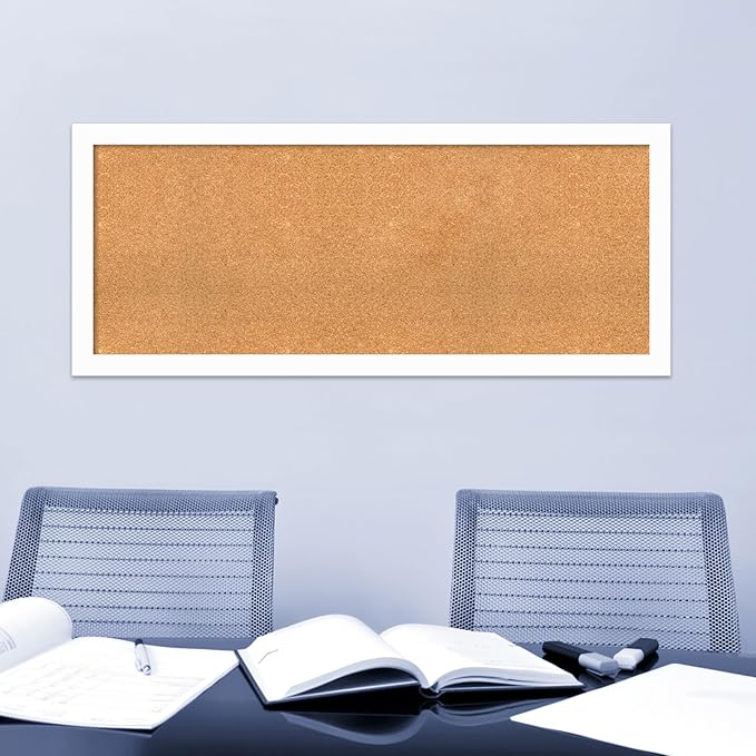 Amanti Art Natural Cork Board for Wall, 23x55 Vision Board with White Frame, Oversize Corkboard Office Decor for Home Organization, Casual Corkboard Pinboard to Display Items for Home Organization in