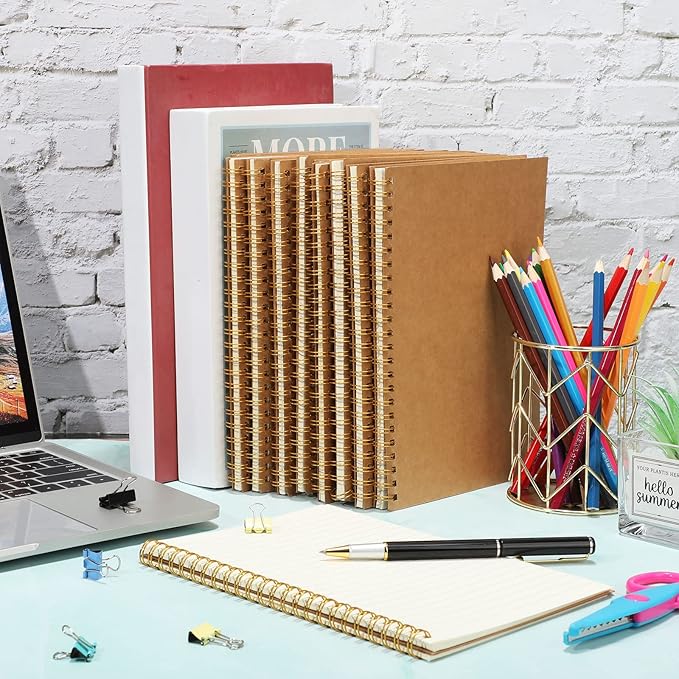 PerKoop 100 Pack Spiral Notebook 8.3 x 5.5 Inch College Ruled Notebook Bulk A5 Wide Ruled Journals Bulk 1 Subject 50 Sheets Thick Diary Notebooks for School, Office Business, Home Use(Kraft Brown)