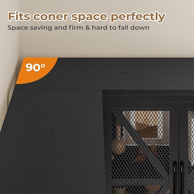 Corner Bookshelf, 6 Tier Industrial Convertible Bookshelf with 6 Fabric Drawers, Corner Bookcase Large L Shaped Storage Display Shelf for Home Office, Living Room, Kitchen, Black