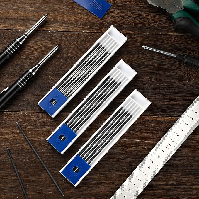 Spakon 60 Pcs 2.8mm Lead Refill Carpenter Construction Pencils Marker Lead Refills Dry Mechanical Woodworking Pencil Tools for Writing Drawing Drafting (Black)