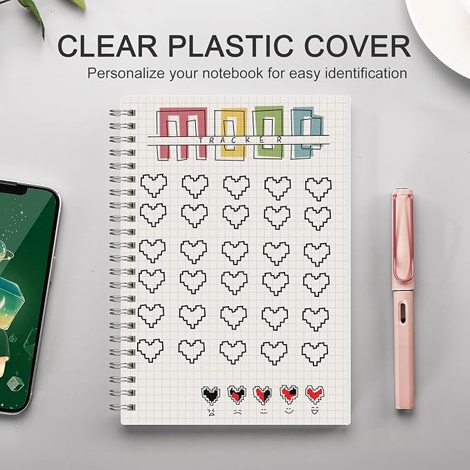 AHGXG Graph Paper Notebook Spiral 2 Pack - Large B5 Grid Notebook 7.3"X 10", 100GSM Thick Graph Grid Paper, Quad Ruled, Total 320 Pages, Transparent Plastic Hardcover Journal