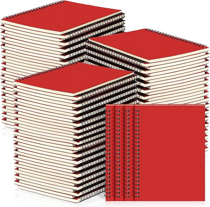 Yahenda 54 Pcs Spiral Notebook Bulk A5 Journal Lined 8.3'' x 5.5'' Writing Composition Paper Small Notepad Subject Notebook for Students Office Business Back to School Supplies (Red)