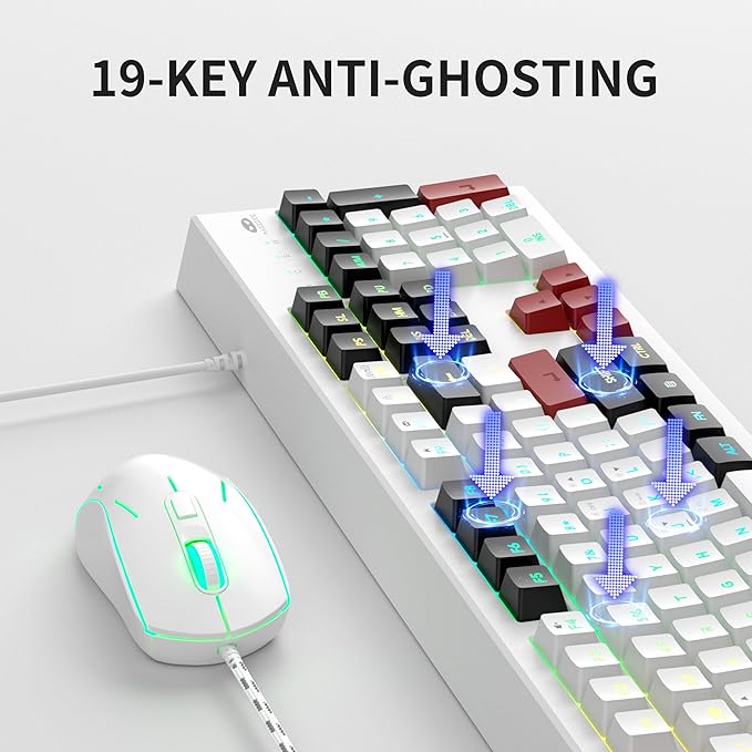MageGee Creamy Keyboard and Mouse Comb,K2 Classic Keyboard Wired RGB Backlit Keyboard 104 Waterproof Ergonomic Keyboard,PC Keyboard for PC/loptop/MAC - Knight Red