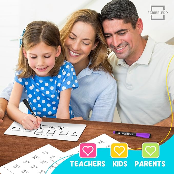 SCRIBBLEDO Dry Erase Number Line Board 4”x12” Inch Lapboard Double Sided White Board Featuring 0-10 Number Line On One Side 0-20 On The Other for Students Desk Whiteboard Math Manipulatives
