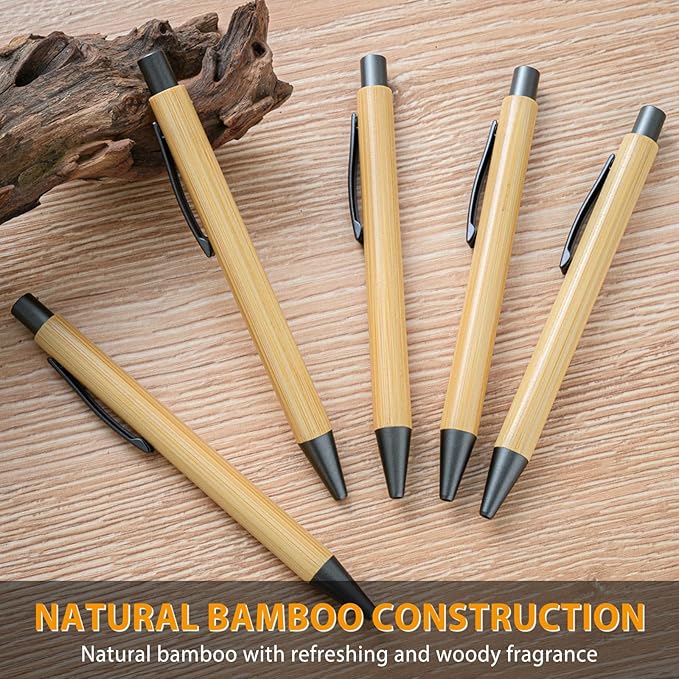 200 Pack Bamboo Pens Bulk Wooden Bamboo Pens Engraving Wooden Ballpoint Pen Customizable Gift Pen Bulk Black
