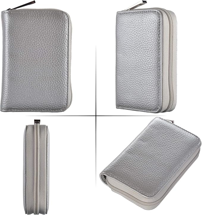 Easyoulife Genuine Leather Credit Card Holder Zipper Wallet With 26 Card Slots