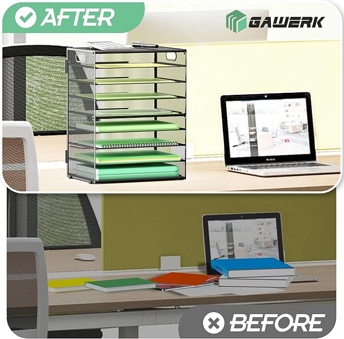 9-Tier Paper Organizer Letter Tray with Handle, Mesh File Organizer Paper Sorter Holder, Desk Organizer for Office Home School, Black