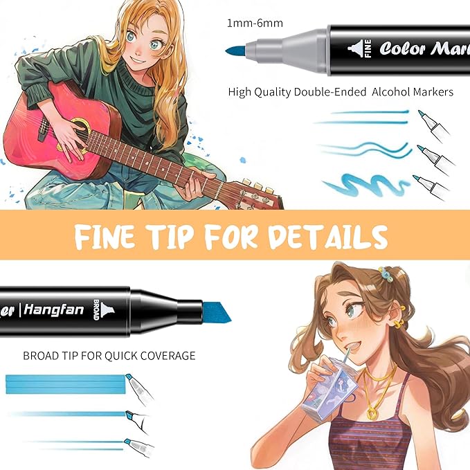 24 Colors Coloring,Markers for Kids,Dual Brush Tip Markers,Give 1 White Highlighter,1 Tracing Pen,Drawing, Sketching, Card Making and Illustration (Black Pen Container)