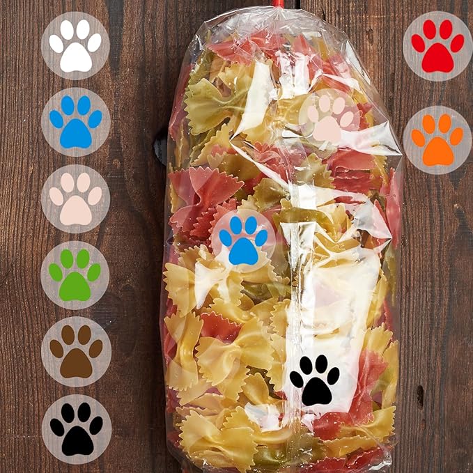Paw Print Stickers, 1.5" Clear Round Bear Paw Stickers with Perforation Line (500 PCS, Red)