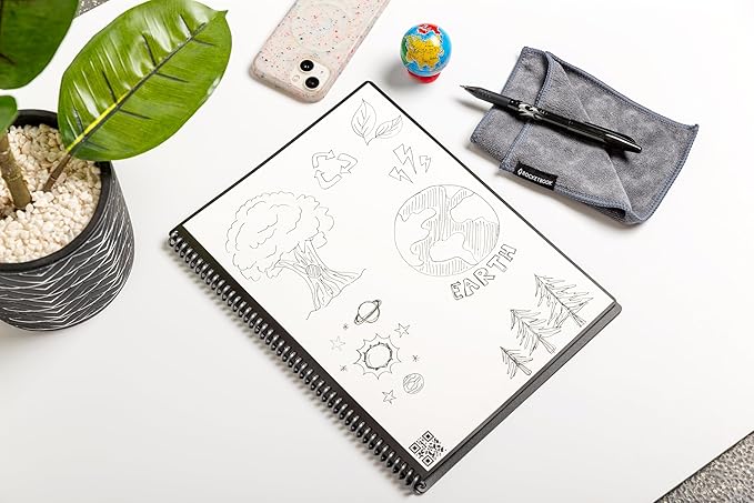 Rocketbook Core Reusable Spiral Notebook, Executive Size 6x8.8, Navy Blue - Lined Pages, App-Connected, Erasable, Durable Cover, Ideal for School, Work, and Creative Projects