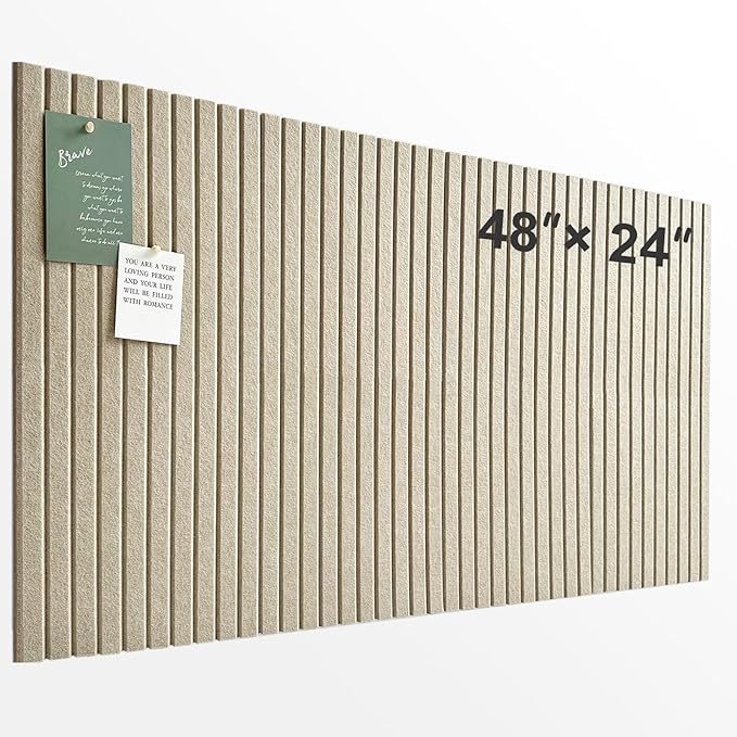 Large Cork Board for Office, 8 Pack Felt Wall Tiles with Slat Wall Paneling, Felt Bulletin Board Pin Board Cork Boards for Walls (Tan)