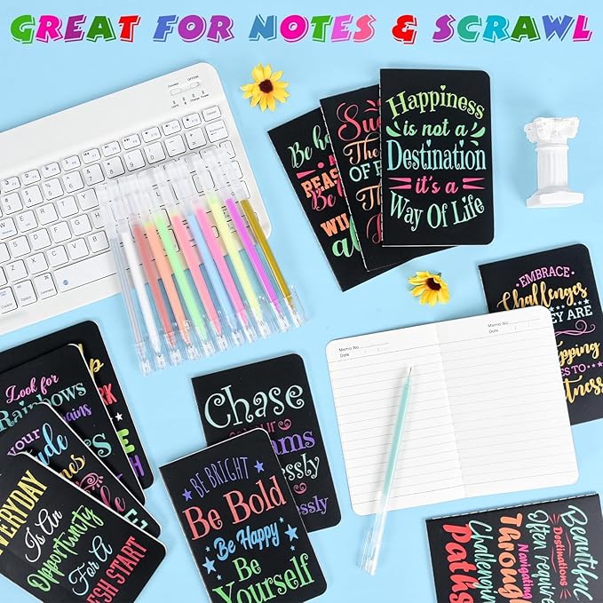 60 Pcs Mini Inspirational Notebooks Bulk with 60 Pcs Colorful Pens, Small Pocket Journal Notepads Set,Motivational Bulk Gifts for Women Men Teacher Student Kids,Fun School Office Supplies,3.5"x5.5"