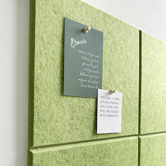 Large Cork Board for Office Wall Decor,48"x36"-12 Pack Felt Wall Tiles with Safe Removable Adhesive Tabs, 1/2" Thick, Felt Bulletin Board Pin Board Cork Boards for Walls - Matcha Green