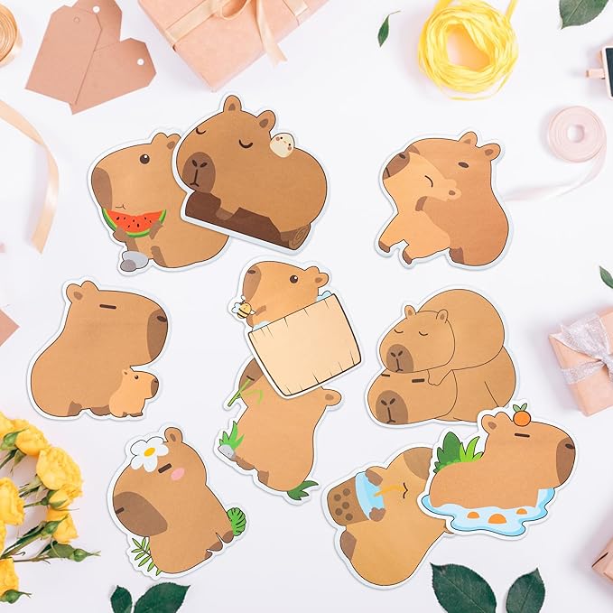 30 Pack Capybara Sticky Notes - Cute Cartoon Capybara Self Sticky Notepads Writing Memo Pads Animal Page Marker for Office School Student Birthday Party Favors Goodies Bag Fillers 600 Sheets