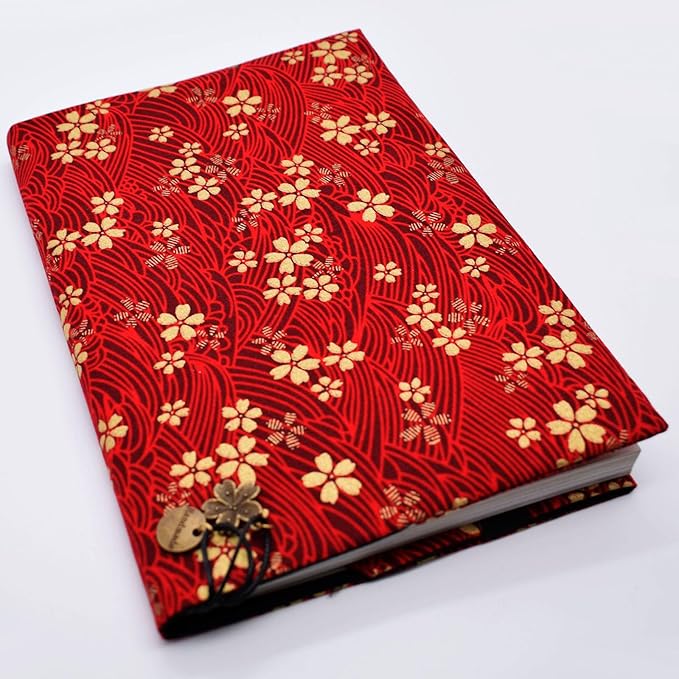 BLBMH A5 Book Cover for Paperbacks- Adjustable Fabric Book Sleeve Cover Protector Fit for 5.5x8.2 inch Hardcover Softcover Book Novels Notebook -Red Cherry Blossoms