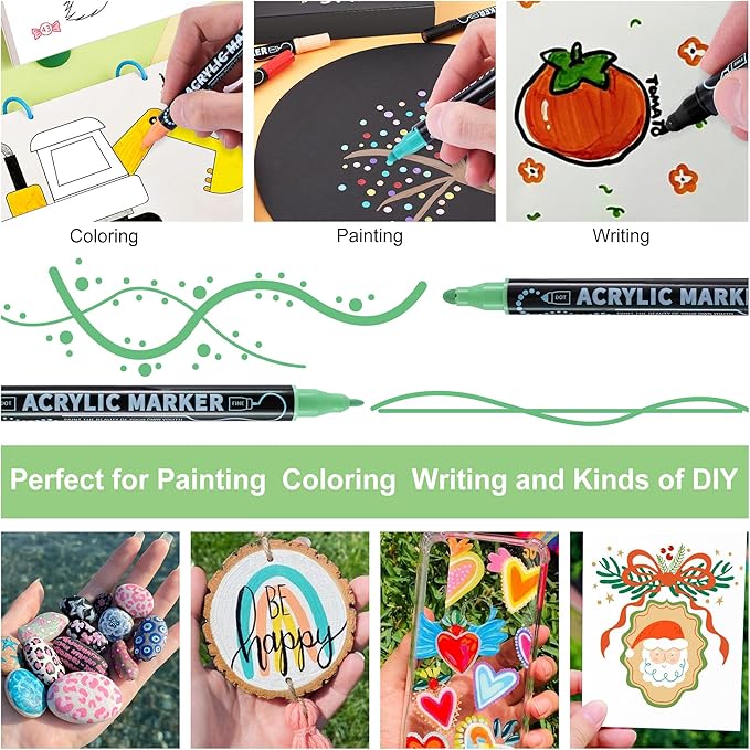 80 Colors Waterproof Dual Tip Acrylic Paint Pens, Dot & Fine Tip Premium Coloring Drawing Markers Set for Wood, Rock Painting, Canvas, Glass, Ceramic Surfaces and DIY Crafts Making Art Supplies
