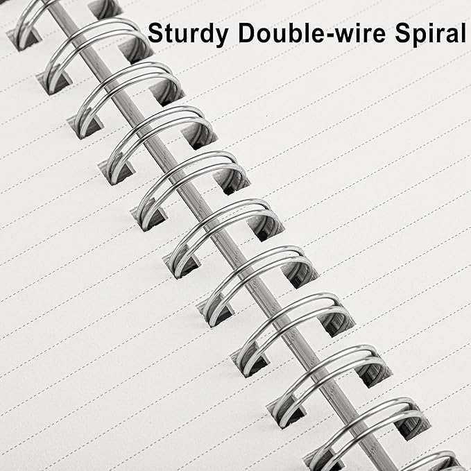 RETTACY Spiral College Ruled Notebook, 300 Pages, A5 Medium Size (5.7" x 8.2"), for School, Work, Writing, Journaling, 100 GSM Thick Paper, Flexible Plastic Cover (Transparent)