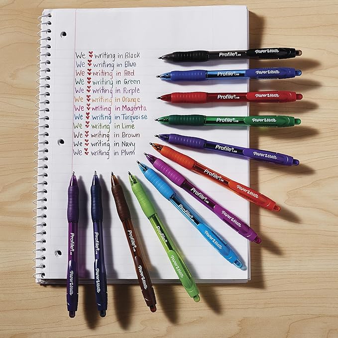 Paper Mate Profile Retractable Ballpoint Pens, Bold Point (1.4mm), Black, 12 Count