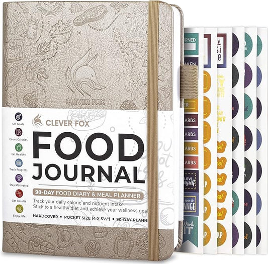Clever Fox Food Journal Pocket - Daily Food Diary, Meal Planner to Track Calories & Nutrients, Weight Loss Tracker Notebook, 4x5.5” (Pearl)