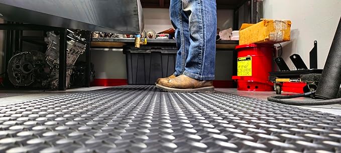Rhino Mats, American Classic Diamond Anti-Fatigue Mats, Industrial Ergonomic Comfort Standing Mat for Work, Home, Garage, Office, Kitchen or Anywhere (Black 9/16" Thick, 2 FT. x 20 FT.)