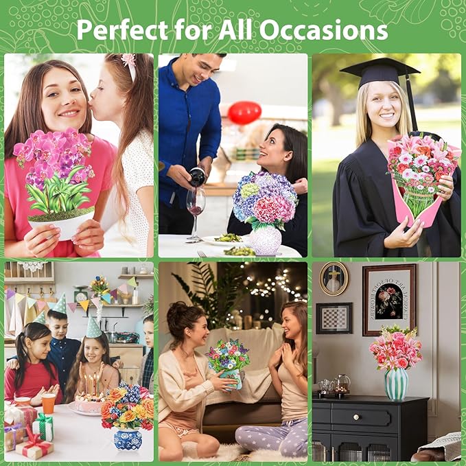 NESCCI Pop Up Cards,Pink Roses&Lilies,12 Inch Forever Flower Bouquet 3D Popup Greeting Cards With Blank Note Card and Envelope,Perfect For Birthday, Christmas, Thanksgiving Day,Mother's Day Gifts