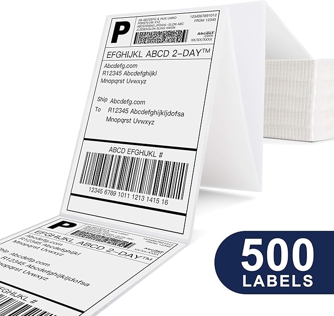 POLONO Genuine 4" x 6" Direct Thermal Shipping Label, Thermal Label (Pack of 500), Perforated Fanfold Labels Compatible with POLONO PL80E, PL70E, PL60 Label Printer, BPA & BPS Free, Commercial Grade